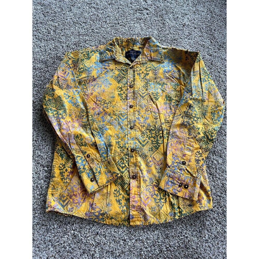 PETE HUNTINGTON size S SHIRT Button Up BALI Handcrafted Long Sleeve YELLOW E24